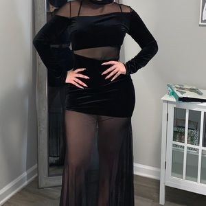 FashionNova Black Mesh Maxi Dress